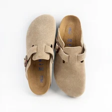 Birkenstock Boston Taupe Suede Leather Soft Footbed Classic Clogs Women’s Shoes
