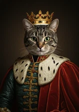 Custom Cat King Royalty Wall Art Print Printed On Canvas Pet Portrait From Photo