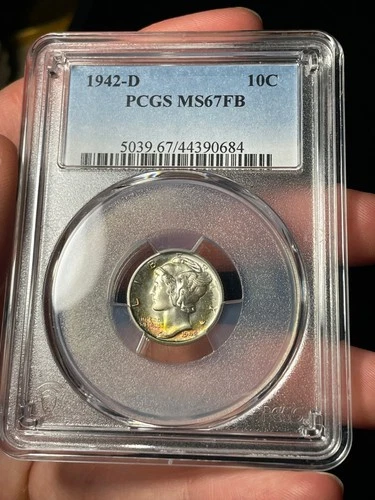 1942-D PCGS MS67 FB Mercury Silver Dime Toned