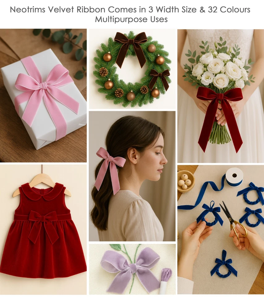 Cinta de terciopelo terciopelo suave 10 mm 19 mm 25 mm para decoración de costura artesanal, 25 yardas Foto 3 de 4