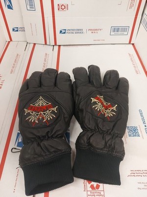 Descente Gloves Mens XL Vtg Black Retro Winter Cold Weather Gloves Red Graphics 