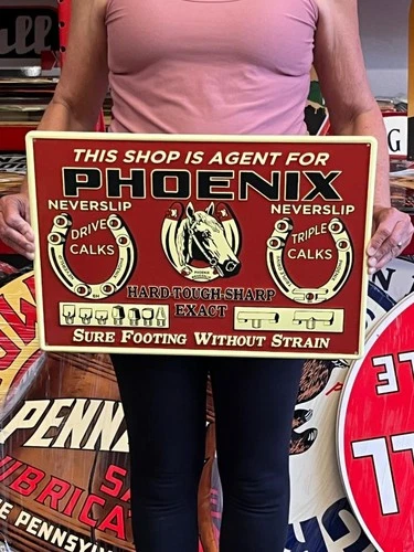 Vintage Anitque Old Style Metal Sign Phoenix Horseshoes 14x20 Made in USA
