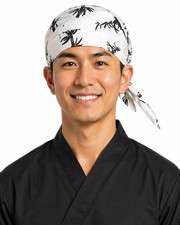 White Bamboo Chef Head Wrap Sushi Chef Kitchen Sushi Server Bandana Head Wrap