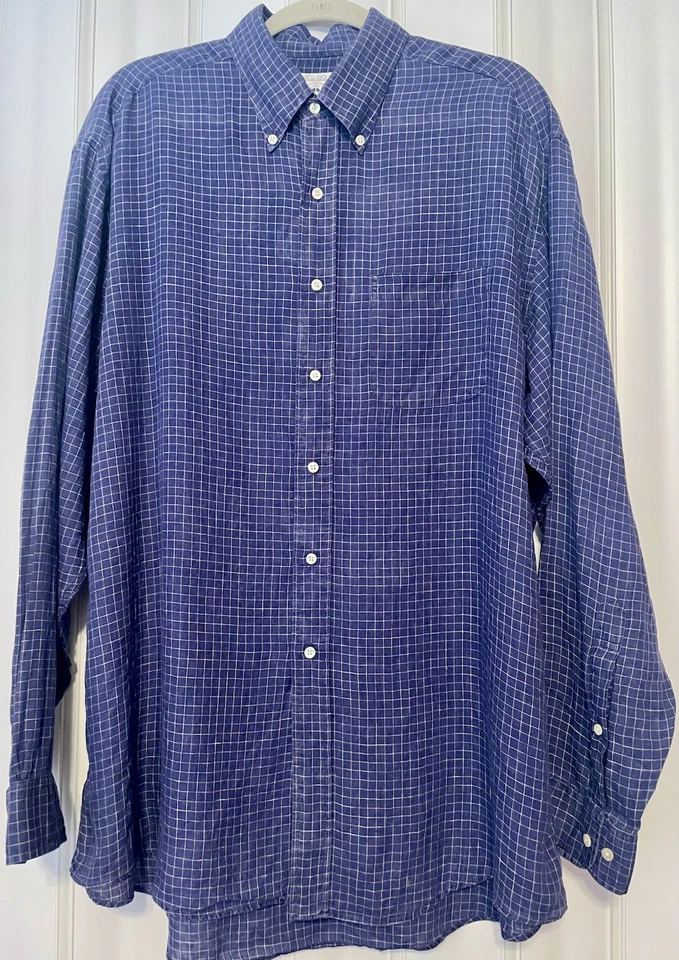 Brooks Brothers 100% Linen Blue Gingham Check Longsleeve ButtonDown Shirt Mens L - Image 2 of 4