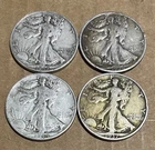 LOT OF 4 - 90% Silver Walking Liberty Half Dollar Circulated 1934 1937 1942 1944