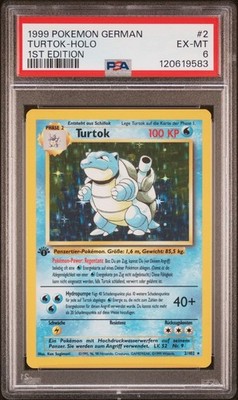 1999 Pokemon GERMAN 1st Edition Base Set Turtok-Blastoise Holo 2/102 PSA 6 EX-MT