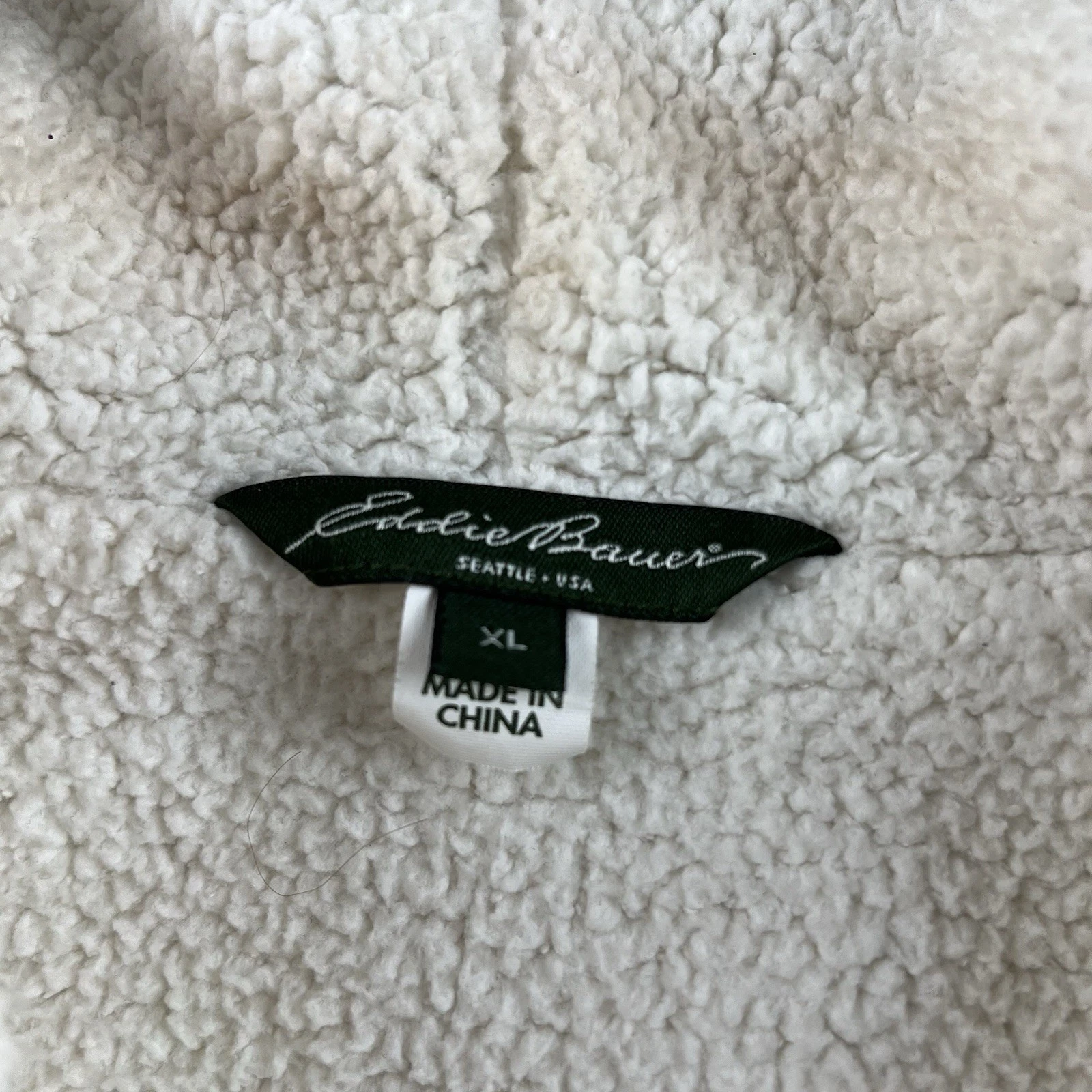 OFF WHITE Felpa foderata in pile Eddie Bauer con cappuccio panna beige ricamata accogliente taglia XL