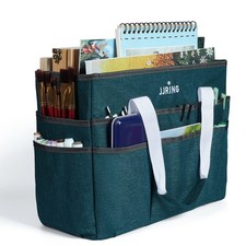 JJRING Craft Organizer Tote Bag, Large Art Storage Caddy Large, Bluish Green