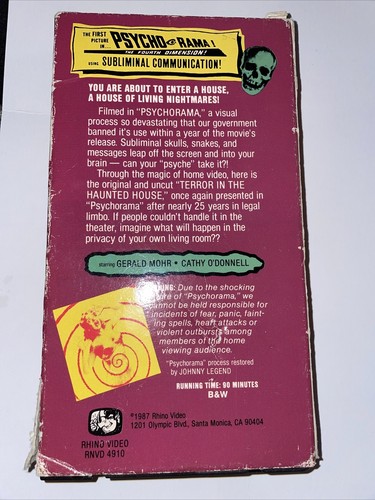 Vintage VHS TAPE Terror In The Haunted House 1958 1h 25m RHINO VIDEO Rare cult - Picture 3 of 6