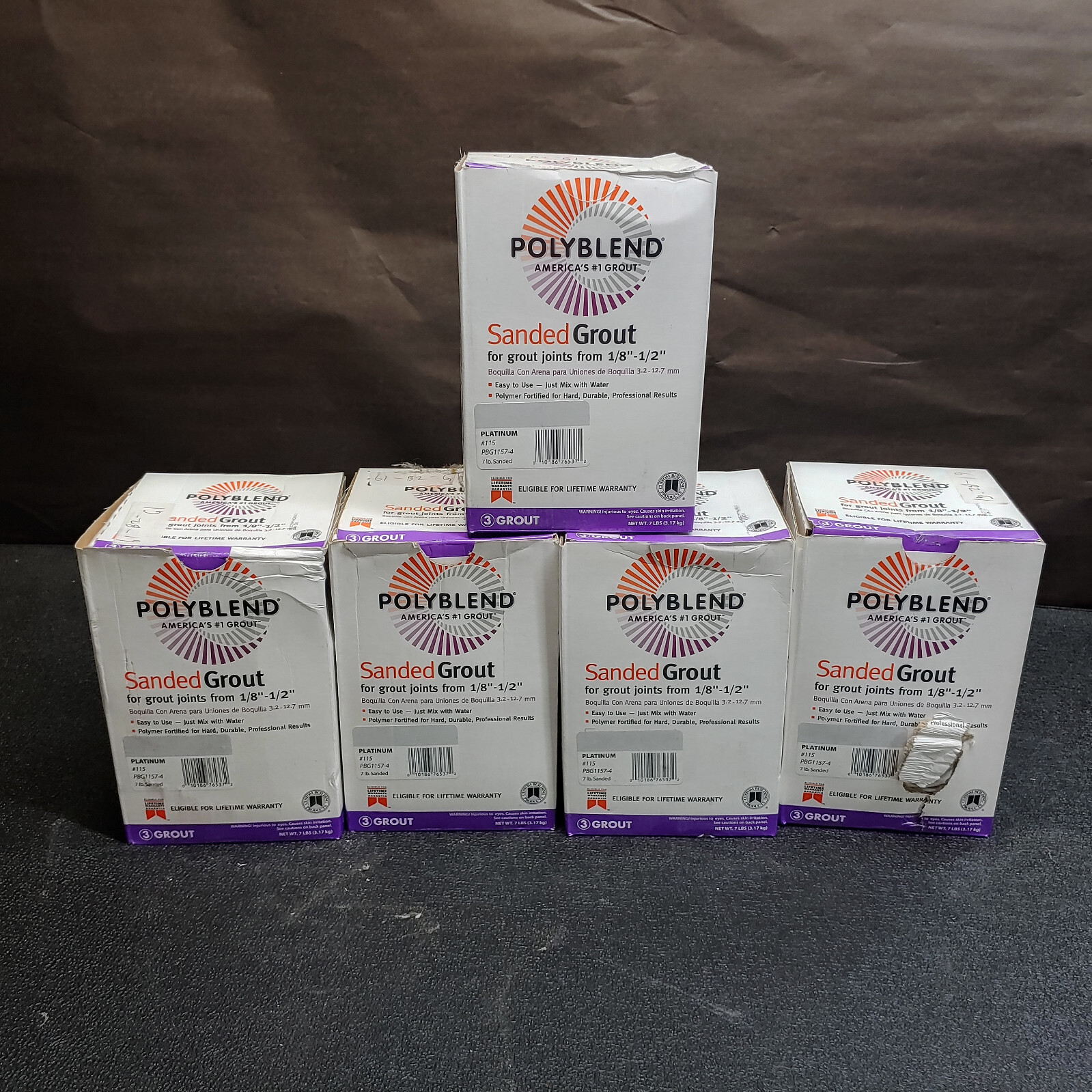 Lot Of 5 Custom Building Products Polyblend 7 Lb Sanded Tile Grout Platinum #115