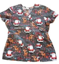 Rudolph The Red Nosed Reindeer Womens Scrub Top Medium Christmas Holiday Santa