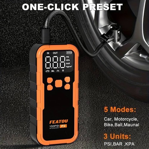 Tyre Inflator Portable Air Compressor, Led Light for Cars Bikes Motorcycles Ball - Picture 4 of 6