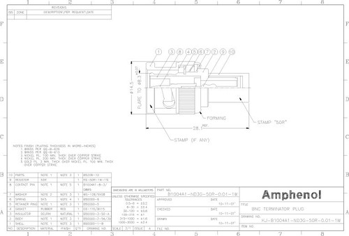 Amphenol B1004A1-ND3G-50R-0.01-1W BNC Terminator Plug with 50Ω - 2217 - Picture 5 of 5