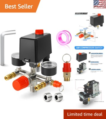 #ad 120 150 PSI Pressure Control Valve with 0 180 Gauge amp; Red ON OFF Switch $62.99