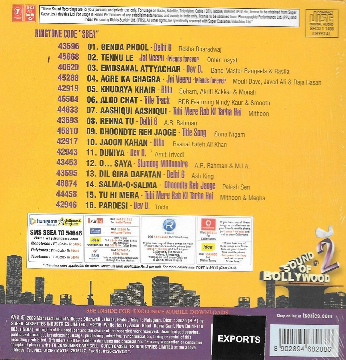 SOUND OF BOLLYWOOD CD [DELHI 6, JAI VEERU, BILLU BARBER