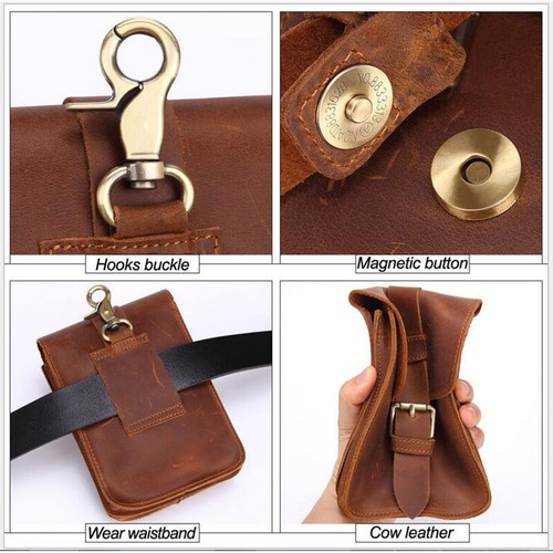 Men's Genuine Leather Belt Waist Bag Phone Pouch Shoulder Messenger Fanny Pack - Picture 4 of 12