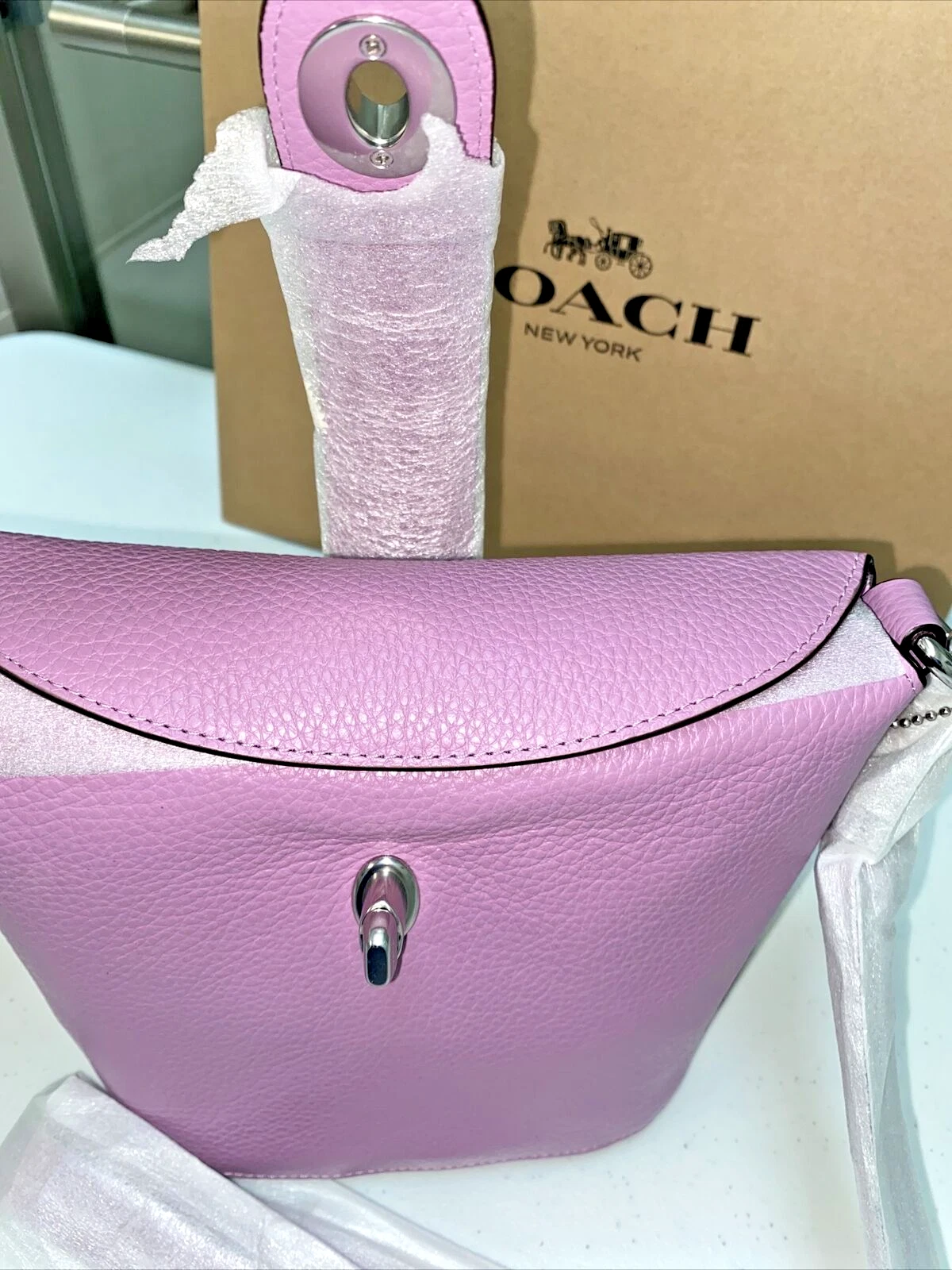 Borsa a tracolla Coach Addie in pelle in pelle orchidea viola in pelle di ciottoli C2814 Nuova con etichette