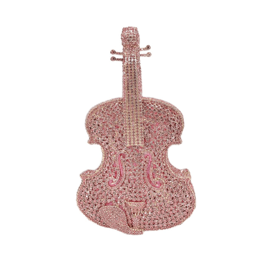 Women Mini Violin Evening Bag Sparkling Rhinestones Clutch Wedding Party Banquet
