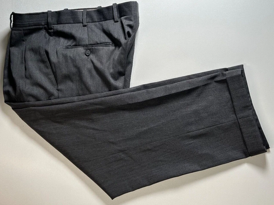 PANTALONES DE VESTIR CLÁSICOS PLISADOS DE LANA GRIS JB BRITCHES PARA HOMBRE 36X27 Foto 3 de 4