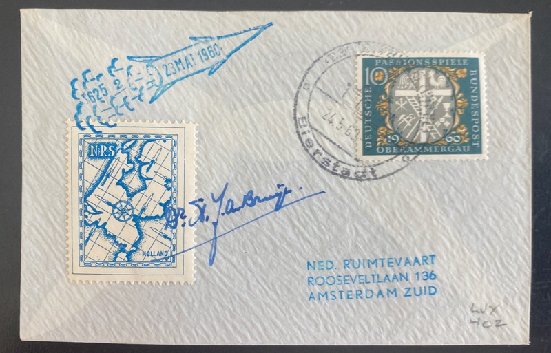 1960 Germany Rocket Flight Mail Cover To Amsterdam Netherlands Signed Label