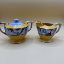 Vintage Japanese Lusterware Sugar And Creamer Set Hand painted - Orange