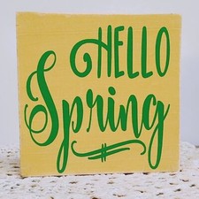 Handmade Tiered Tray Decor/Mini Wood Sign/Hello Spring Hand Crafted Mini Sign