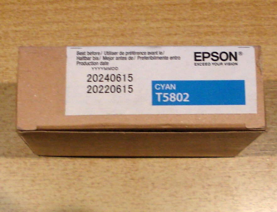 GENUINE EPSON T5802 Cyan ink cartridge 3800 3880 C13T580200 dated 2024 ORIGINAL