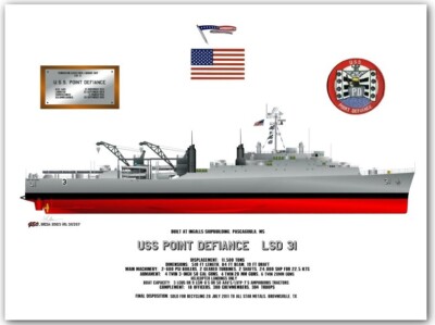USS Point Defiance LSD 31, a Thomaston Class Landing Ship Dock Print, 1955