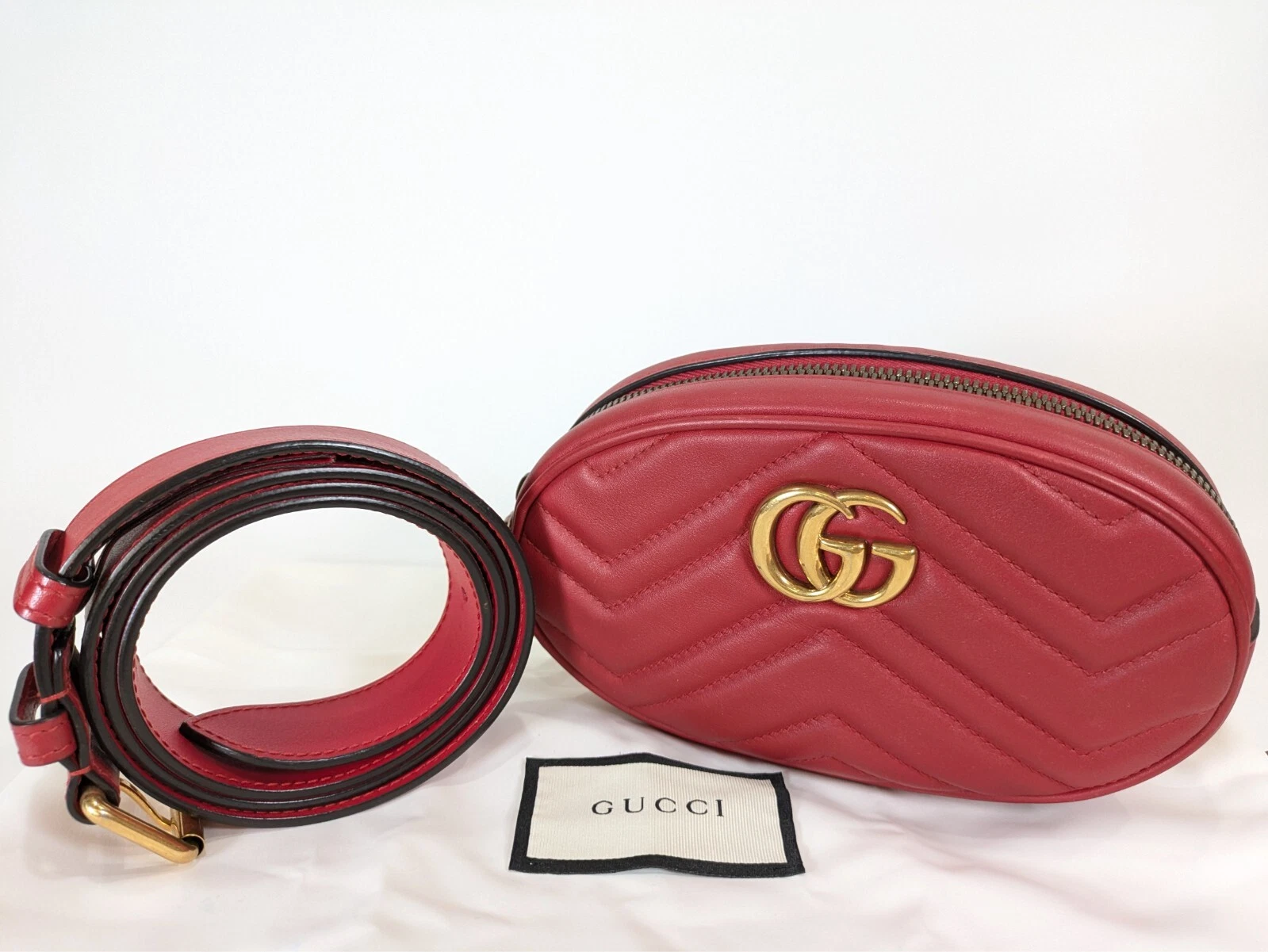 Sac à main GUCCI GG marmont taille corps cuir rouge authentique