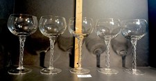 5 Hand Blown Glass Spiral Stem Wine Goblets Barware Vintage