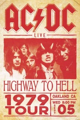 AQUARIUS NMR AC/DC Highway to Hell 1979 Tour Poster 24x36 inches
