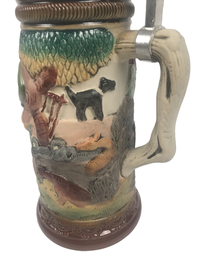 Antiker deutscher Bierstein mit Deckel 10" großes Dorfpaar selten - Bild 9 von 13
