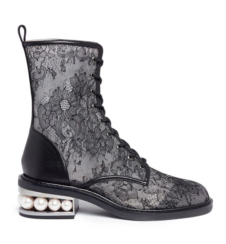 NICHOLAS KIRKWOOD Black Lace Pearl Combat Boots IT40 $1,195 NICHOLAS KIRKWOOD Black Lace Pearl Combat Boots IT40 $1,195