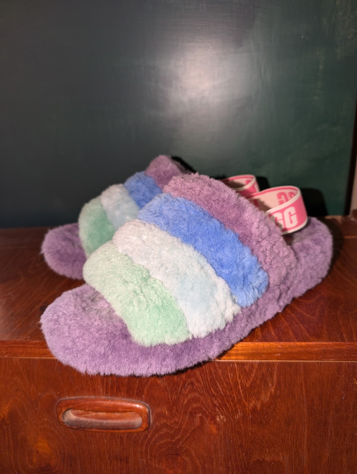 UGG PRIDE RAINBOW FLUFF YEAH SLIDE SHEEPSKIN SLIP… - image 1