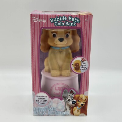 Disney Strawberry Scented Bubble Bath Coin Bank Lady And The Tramp New In Box