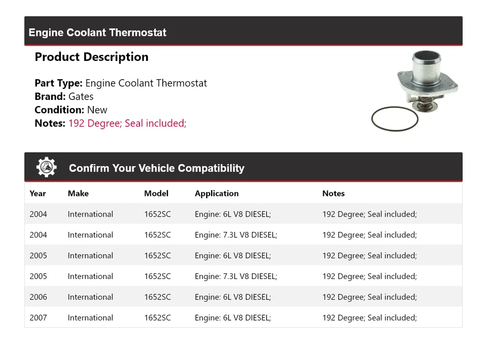For 2004-2007 International 1652SC Engine Coolant Thermostat Gates 2005 2006 - Image 2 of 4