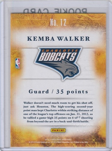 KEMBA WALKER ROOKIE CARD Scorer's Inc. RC Panini Brillance 2012 BASKETBALL CATS - Picture 2 of 2