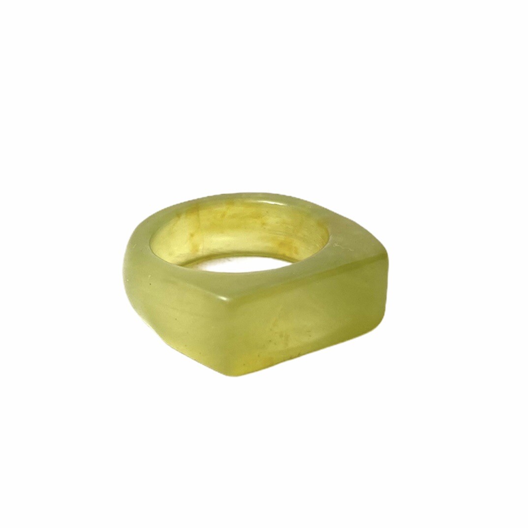 Solid Jade Stone Ring Yellow Green Jadeite Serpen… - image 1