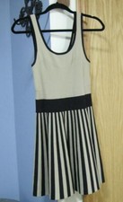 Womens M Med Medium Guess Tan/Black Stripe Fitted Bodice/Flair Skirt Dress-ELLE