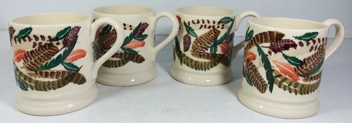 Emma Bridgewater Feathers Handmade Half Pint Mug Stoke on Trent England Set of 4