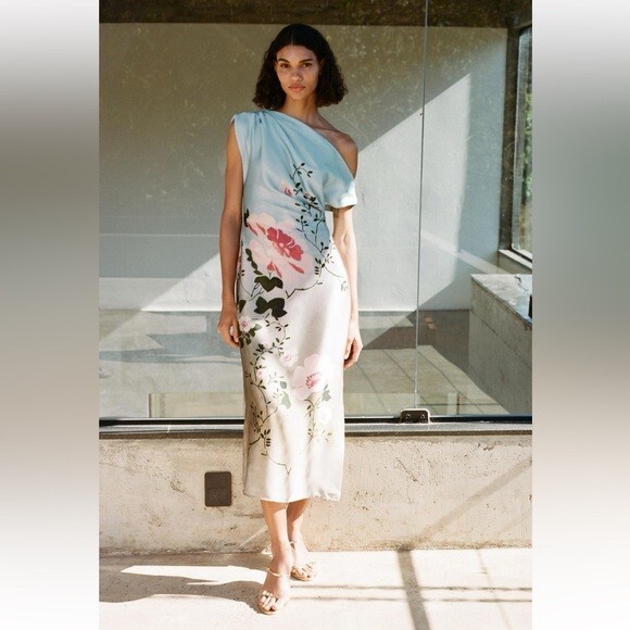 ZARA SATIN EFFECT FLORAL PRINT DRESS | eBay