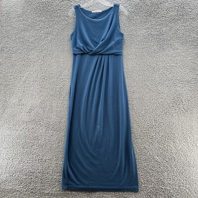 Peruvian Connection Dress Womens Medium Blue Green Stretch Knit Boho Maxi Tank