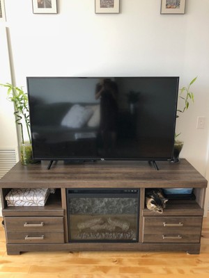 Great Condition Brown Wood Tv Stand With Electric Fireplace Ebay