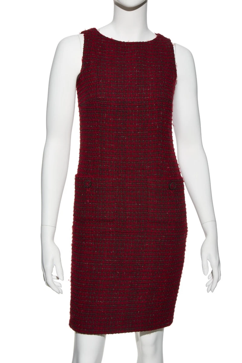 open lace back dress Used Chanel Vintage Red Jacket Dress with Gold CC Logo Button Details –  MILOURA main image 0