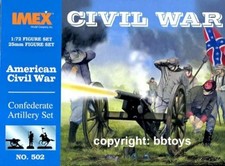1/72 Civil War Confederate Artillery 25, 4 horses, 3 cannons, limber wagon