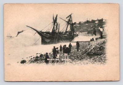 Ship Wreck Schooner-Barge Madeira Near Split Rock Lake Superior c1905 Postcard