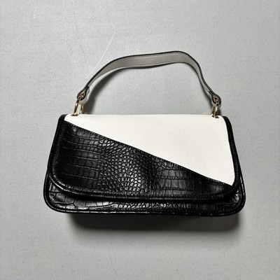 Cato Black White Croc Embossed Top Handle Baguette Purse