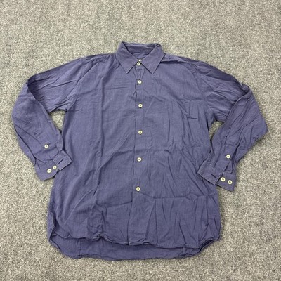 Zegna Sport Shirt Mens M Blue Solid Cotton Viscose Long Sleeve Button Front