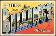 Billings, Montana MT Greetings from Billings Large Letter Teich Linen Postcard