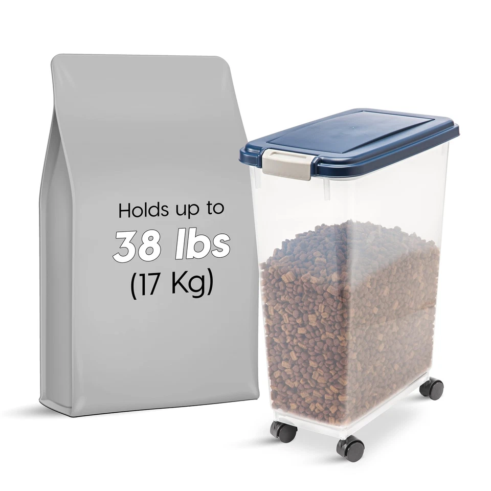 Recipiente hermético de armazenamento de alimentos para cães IRIS EUA, até 38 libras, rodas anexáveis... - Imagem 2 de 4